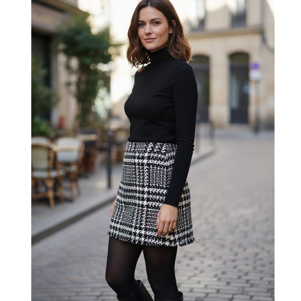 Altar'd State Black White Houndstooth Tweed Mini Skirt Academia Preppy Office M - Picture 3 of 12
